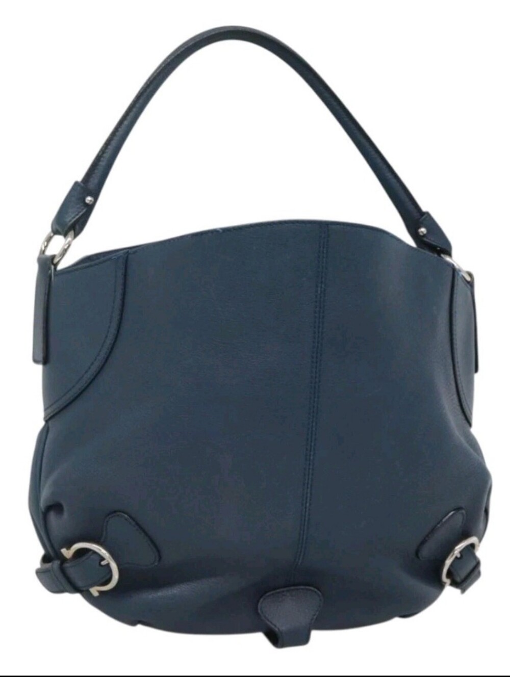 Salvatore Ferragamo | Classic Navy Leather Gancini Shoulder Hobo Bag